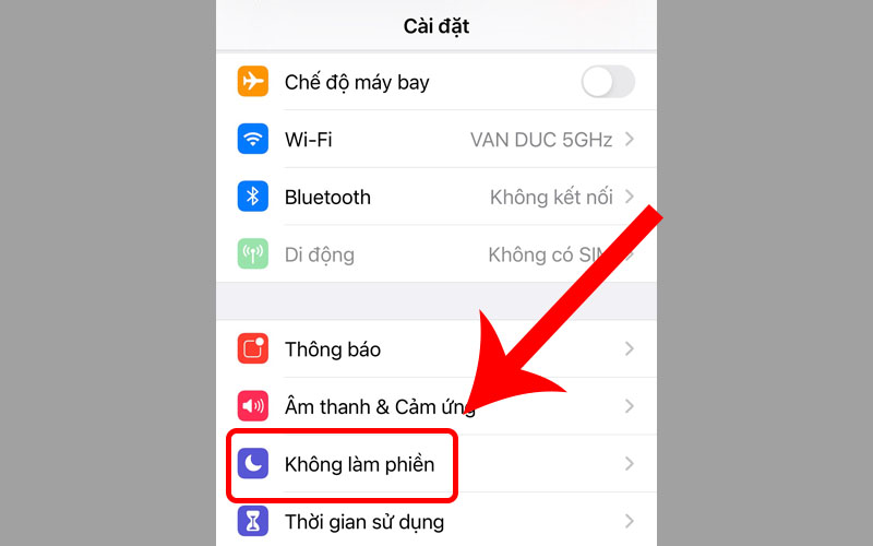 Mở cài đặt và chọn Không làm phiền