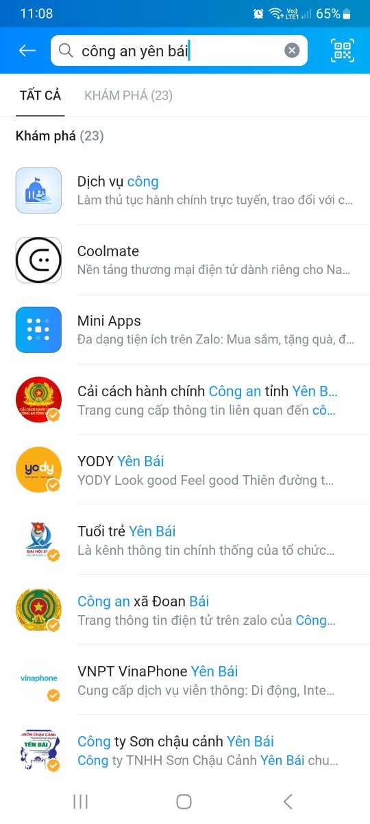 Trong hình dưới là ví dụ với Công an tỉnh Yên Bái