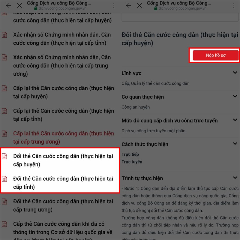 Ở giao diện tiếp theo, click vào nút Nộp hồ sơ màu đỏ để bắt đầu điền thông tin.